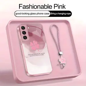 Suitable for [Galaxy S22 5g] high-end women's phone case🤩，a beautiful four-leaf clover lanyard is included🍀, high-end ink painting clover designaffordable price, drop-resistant and fingerprint-proof YM99