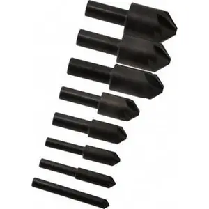 HERTEL 8-Piece High-Speed Steel Countersink Set - 6 Flute Cutters, 1/4 to 1" Head Diameter, 90° Included Angle Countersinking Tool, Model 90021