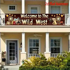 2DFlat1pc Western Cowboy Style Themed Banner Backdrop, With Vintage Wood Texture, Cowboy Tent & Compass Elements, Ideal for Western Themed Party, Cowboy Birthday, Camping Themed Event, Retro Tavern Decoration, Also as Wall Hanging or Photo Background,
