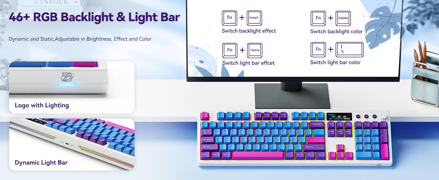 BOYI K104Pro Mechanical Keyboard with 2.2" Screen&Media Knob,QMK/VIA Custom BT5.0/2.4GHz/Type-C Gasket Mounted Hot Swap RGB Full Size Creamy Wireless Keyboard NKRO Gaming Keyboard BOYI K104Pro Mechanical Keyboard with 2.2" Screen&Media Knob,QMK/VIA Custom BT5.0/2.4GHz/Type-C Gasket Mounted Hot Swap RGB Full Size Creamy Wireless Keyboard NKRO Gaming Keyboard