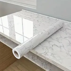 White Glossy Marble Pattern Self-adhesive Contact Paper, Removable PVC Wallpaper, Peel and Stick Countertop Cover, Vinyl Decor for Kitchen Bedroom Living Room Furniture