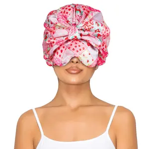 SeSe Code Adjustable-size sleep Bonnet Crisscross Pleats at the Crown Bonnet with Eye Mask
