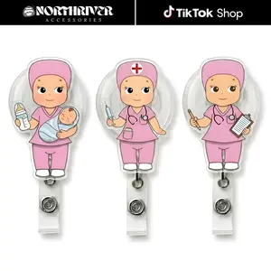 [14 OPTIONS] Cute Nurse Chibi Badge Reel Retractable Set Kawaii Doctor Scrubs Uniform Acrylic ID Card Holder For Medical Nursing Students Hospital Work Gift