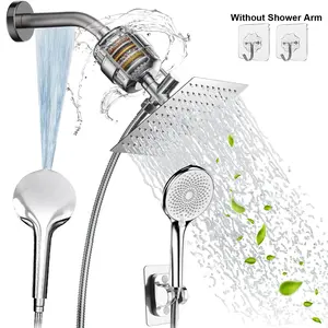 Filtered Shower Head with Handheld, High Pressure Shower Heads with 4 Spray, Showerhead with Filters Hand held for Hard Water, Remove Chlorine Handheld Showerhead Combo for Hard Water Detachable 4 Modes High Pressure Shower