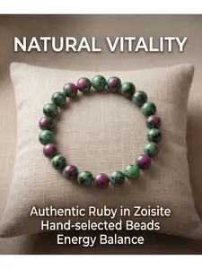 Unisex Ruby Zoisite Beaded Bracelet, Natural Green & Magenta Stone Everyday Wear