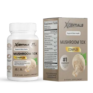Mushroom 10X Complex - 2600mg Vegan Capsules for Energy & Immune Support - 60 Count - Natural Supplement for Healthcare & Fitness