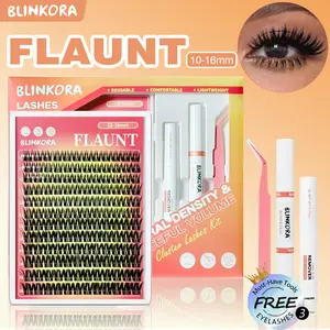 Blinkora Flaunt Eyelash Kit Natural Volume Super Soft DIY Lash Extension Waterproof Long Lasting Free Glue Remover Applicator Cluster Lash Kit