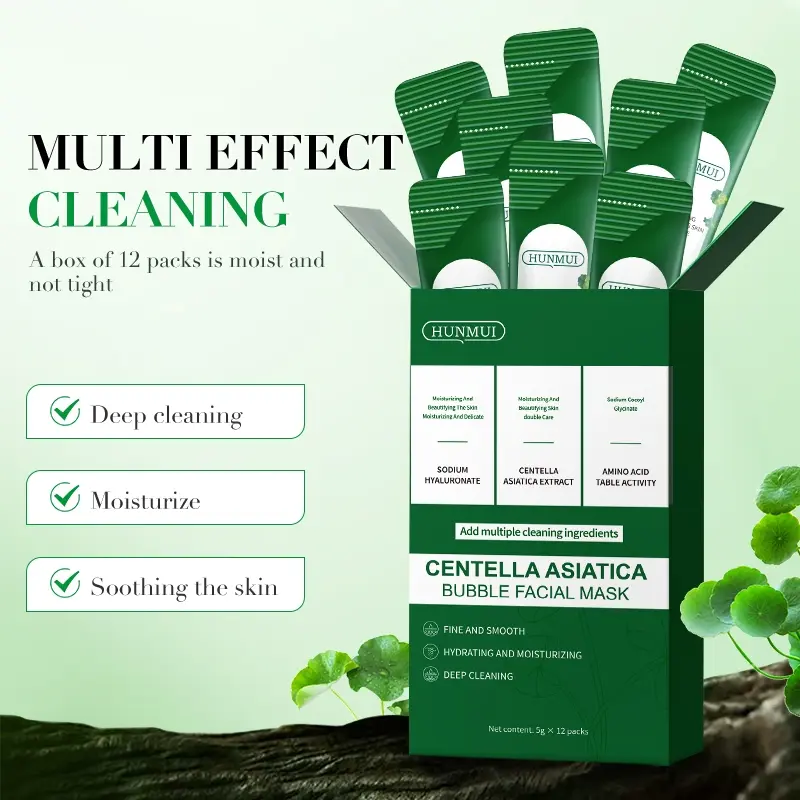 Centella Asiatica Extract Bubble Mask, Exfoliating Mask 5g*12 Deep Moisturizing and Nourishing Face Mask Deep Cleansing Relieves Dryness Moisturizes Skin Removes Blackheads Exfoliates Cleanses Pores Natural Plant Extracts Hyaluronic