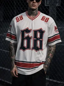 Unisex sports and leisure jersey, red and white contrasting color No. 68 "Believer Dream" gothic jersey short-sleeved loose V-neck sports mesh T-shirt, very suitable for trendy gatherings, market hanging out, outdoor sports activities with friends, creati