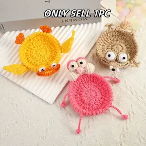 Handmade Crochet Cartoon Cup Mat, Animal Insulating Pad, Home Heat-Resistant Mat, Placemat, Animal Theme, 1pc, Perfect for Kitchen & Dining Table Protection