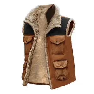 2026 Mens Lamb Wool Vest Vintage Suede Splicing Military Tactical Jacket Multi Pocket Outdoor Workwear Hunting Coat Rugged WinteGiftGift