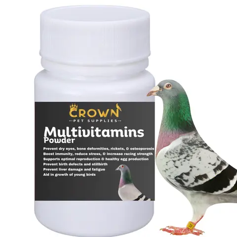 Multivitamin Powder for Pigeons – Ultimate Vitamin Formula for Racing & Breeding – Supports Growth, Bone Strength, Reproductive Health & Feather Health - Promotes Peak Performance & Well-Being 50g