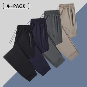 Men’s 4-Pack Ice Silk Quick-Dry Jogger Pants — Breathable, Moisture-Wicking, Zipper Pockets, Essential for Summer Workouts and Everyday Wear