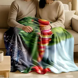 1 piece Magnificent and colorful tulip field scenery_9605 themed flannel blanket - Modern design geometric pattern flannel sofa blanket, suitable for beds and sofas, all-season use, super soft and comfortable, digitally printed pattern, 100%