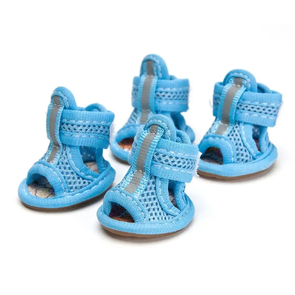 4pcs/pack Pet Puppy Shoes - Anti-slip, Reflective Strap, Cute Mesh Cloth, Breathable, Adjustable Tightness, Universal, Convenient to Clean, Easy to Put On, Outdoor Spring Summer Paw Protectors for Small/Medium Dogs, Cute Mesh Material, Soft