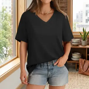Women's V-Neck Short Sleeve Casual Loose T-Shirt Summer Tops Tees - Trending Fashion 2025 Comfortable Breathable Everyday Wear Perfect for Daily Shopping Leisure Lightweight Soft Fabric Basic Essential Clothing in Sizes S-4XL