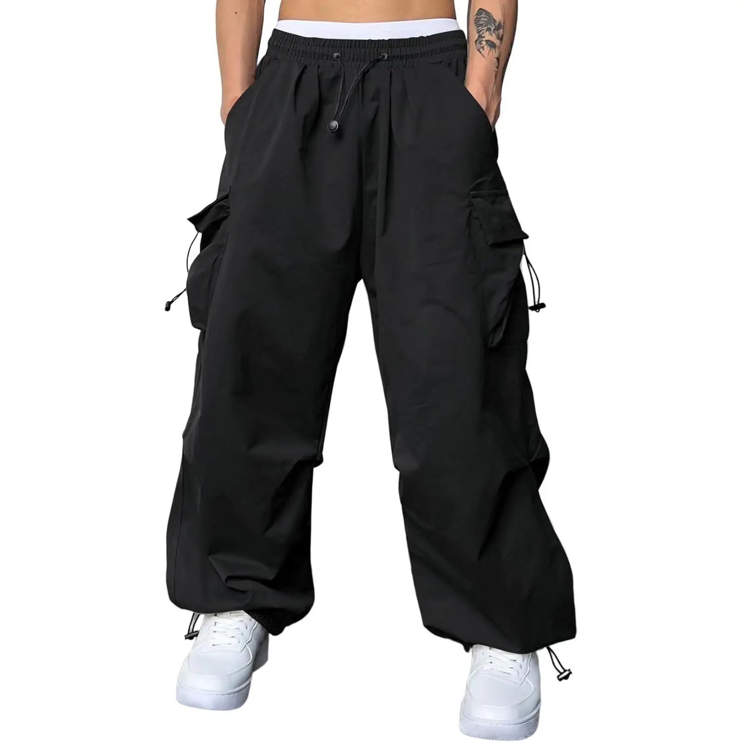 Men's Baggy Cargo Pants - Trendy Casual Parachute Style, Loose-Fit Harem Joggers with Pockets for Streetwear, Pair with Sneakers, Simple Top, Flare Hippie Outfits, Fashion, Elastic