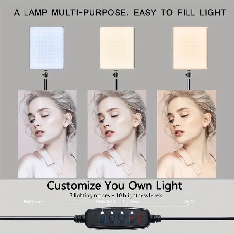 10" LED Square Light Panel with 63" Extendable Stand 3 Color 2200-4500K Studio Lighting for YouTube/TikTok/Instagram Content Creation, Dimmable Brightness, USB Powered, Soft light（1PCS）#valentine's#new years