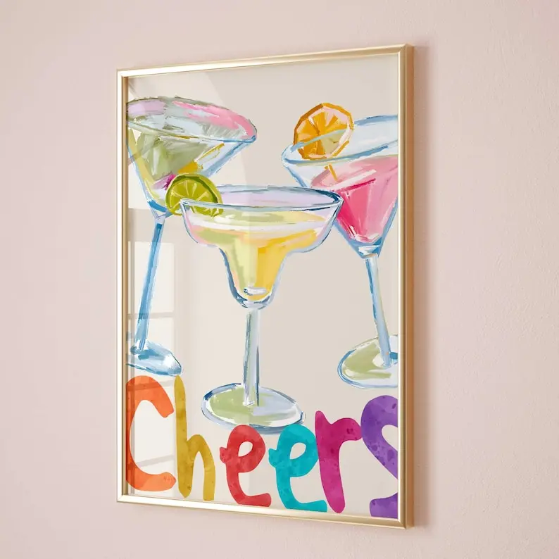 Cheers Martini Poster Martini Wall Art Watercolor Print Martini Print Bar Cart Martini Glasses Cocktail Poster