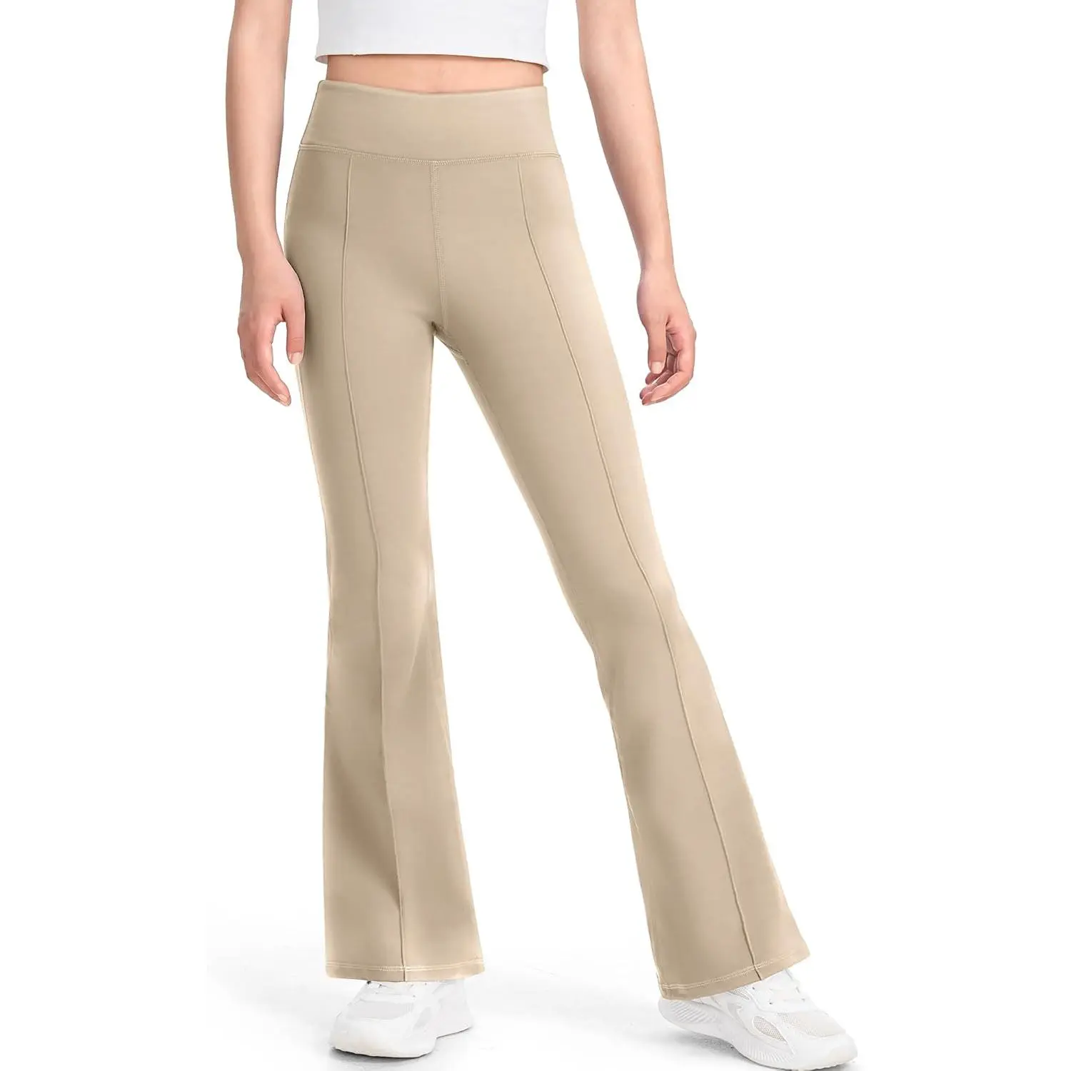 Girls' Flare Leggings, High Waisted Full Length Bell Bottom Trousers with an Elastic Waist and Hidden Pockets for School Uniforms, Flared Pants, Trousers/Leggings