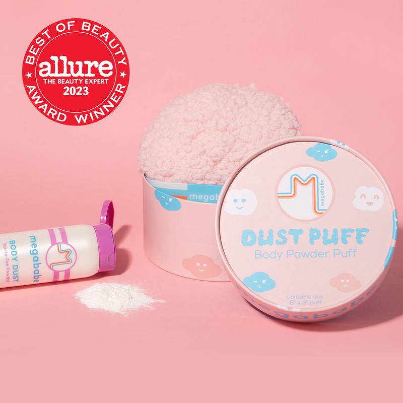 Megababe Body Dust Powder & Dust Puff Applicator Set | Talc-Free Sweat-Absorbing Body Powder (6 oz)