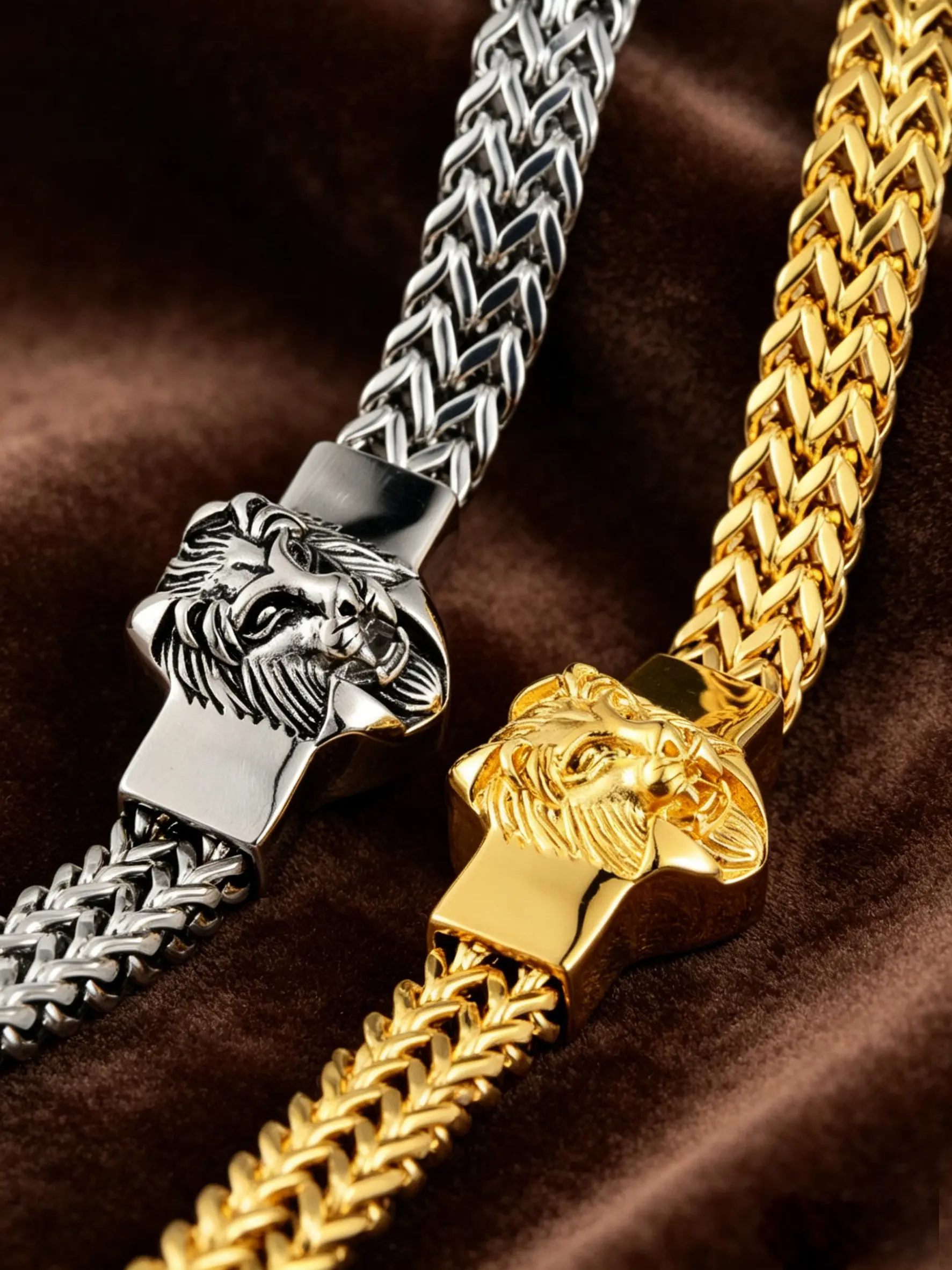 Men's Lion Head Titanium Steel Bracelet, Gold & Silver Tone Options, European & American Punk Style, Hypoallergenic & Fade Resistant, Unique Streetwear Accessory, Ideal Gift
