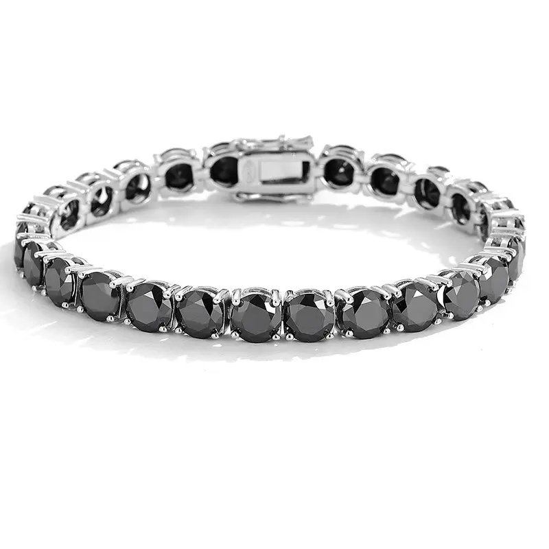 Unisex Hand Star Exquisite Obsidian-Inlay Zircon Titanium Steel Tennis Bracelet - Black, 7-8in High-Quality, Waterproof, Non-Fading, Hypoallergenic, Secure Clasp Artificial Gemstone Jewelry Accessory for Outdoor Fun, Exquisite Bracelet