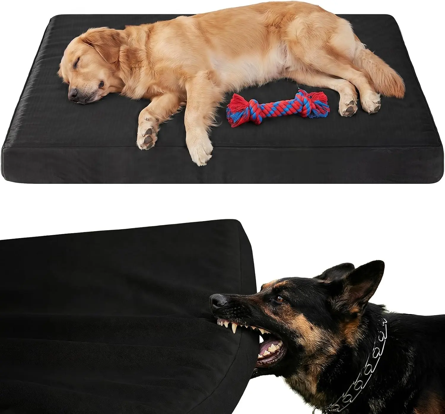 4" Indestructible Chew Proof Dog Beds for Aggressive Chewers,Durable Waterproof Fabic Chew Resistant Crate Dog Bed for Puppy Teething & Active Dog, Orthopedic Egg Foam，Black