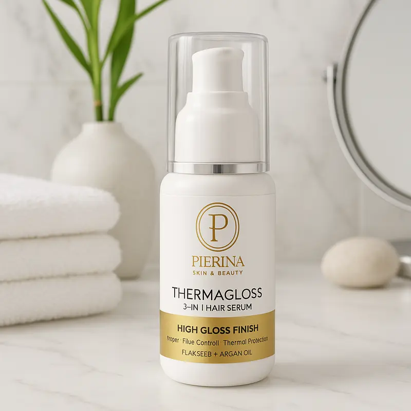 Thermagloss 3-in-1 Hair Serum for Heat Protection & Shine by PIERINA - High Gloss Finish with Flaksbeeb & Argan Oil - Lightweight Formula for Radiant Hair Care - Blend