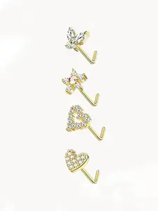 Fashionable Nose Rings, L Shaped Nose Studs, Dangle Nose Studs, Stainless Steel Nose Rings, Nose Cuff, Body Piercing Jewelry for Women & Men, Double Nose Pierced Jewelry