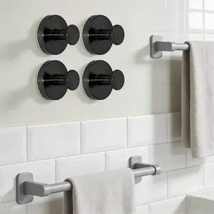 Detachable Suction Cup Bathroom Hooks, Easy Install 304 Stainless Steel Shower Towel Hooks for Glass Window, Luxury Black Gold Silver 4 Piece Set