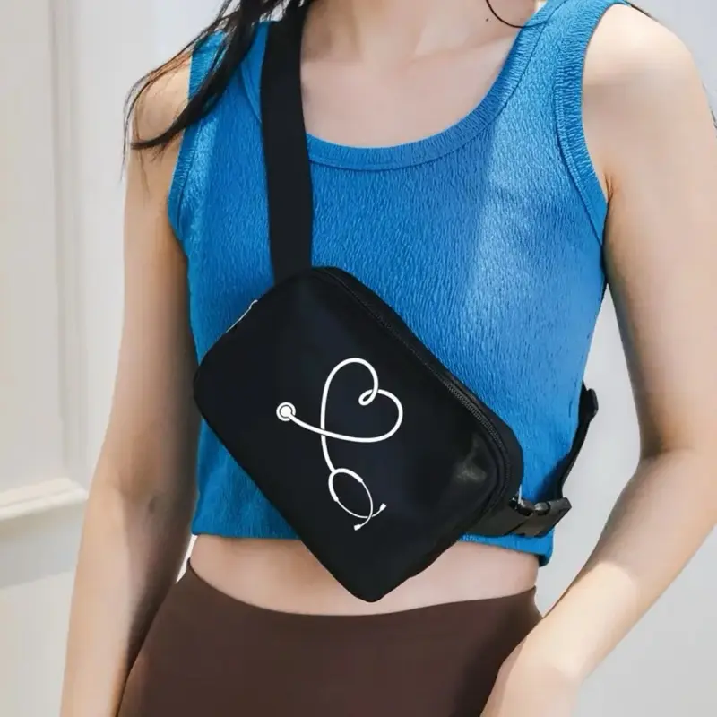 Stethoscope Heart Crossbody Waist Bag - Durable Medical Theme Design with Various Illustrations Ideal for Everyday Use