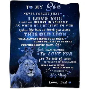 tgruihm to My Son Blanket from Dad, Blue Lion Blanket for My Sons, Son Gifts from Dad, Christmas Father to Sons Birthday Gifts Super Soft Cozy Flannel Blankets for Bed Sofa Decor 50"x60"
