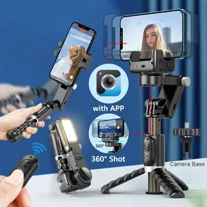 Q18 Gimbal Stabilizer Selfie Stick Tripod Gimbal 360 Rotation Following Shooting Mode with Fill Light For iPhone Andriod Black Alloy Aluminium Android