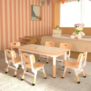 Kids Study Table and 6 Chairs Set,Height Adjustable Table and Chairs for Children and Toddlers,47.2"X23.6"Graffiti Desktop,Suitable for Daycare,Classrooms, Home