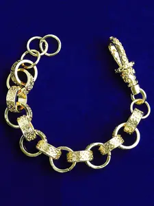 Real Copper Patterned Circle Link Belcher Bracelet for Men Gold Plated Hip Hop Jewelry Albert Clasp