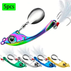 5pcs Lure Rotating Reflective Vibration Fishing Bait, Topwater Lure, Fish Shaped Lure, Zinc Alloy Far Casting Swimbait, Spoon Lures, Artificial Fish Lures for Anglers