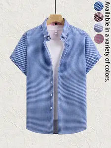 Pool Party Gingham Short Sleeve Button Down Shirt for Men, Lightweight Casual Plaid Summer Shirt, Beach Vacation Resort Top, Regular Fit Collared Button Up, Streetwear Layering Shirt for Daily Wear, Outdoor Travel, Holiday Outfit, TikTok Fashion and Trips