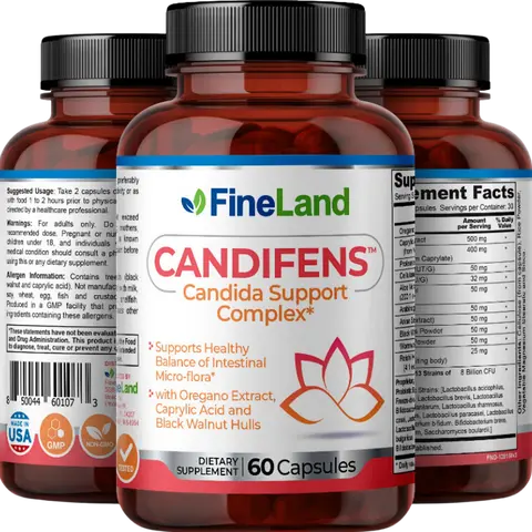 FineLand CANDIFENS Candida Support Complex, Balance of Intestinal Micro-flora, With Oregano Extract, Caprylic Acid and Black Walnut Hulls candida  cleanse