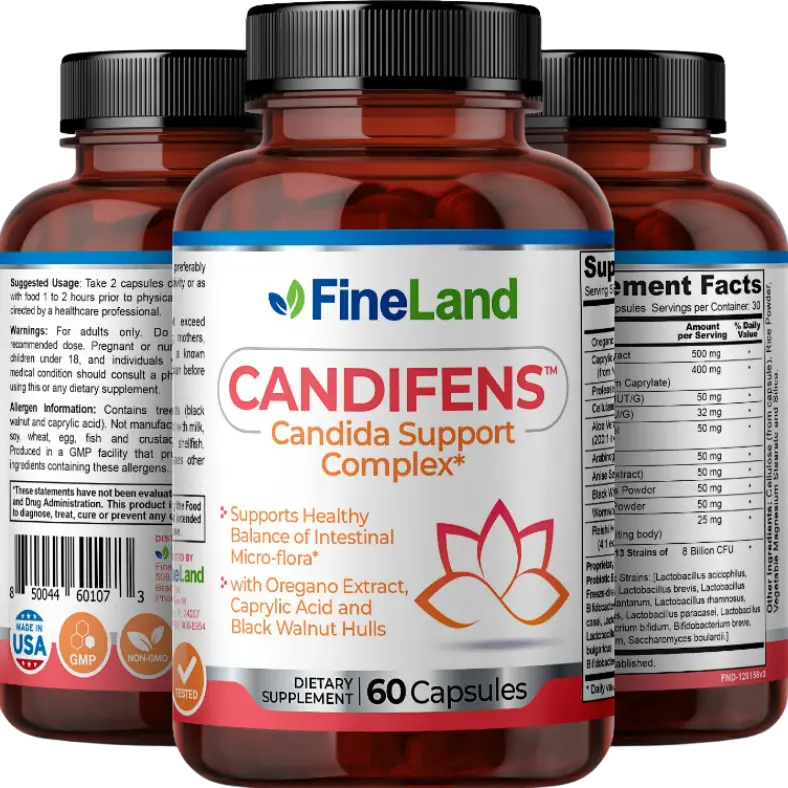 FineLand CANDIFENS Candida Support Complex, Balance of Intestinal Micro-flora, With Oregano Extract, Caprylic Acid and Black Walnut Hulls candida  cleanse