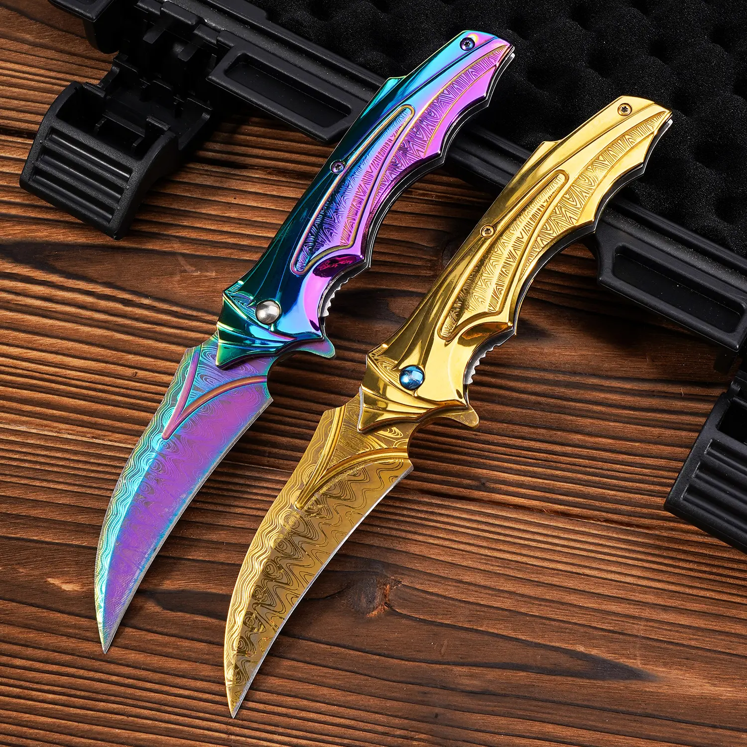 Men’s tactical EDC folding knife — multifunctional outdoor pocket/utility knife with a colorful blade and back clip for easy carry; suitable for wilderness survival, emergencies, camping, hiking, DIY projects, and fishing.