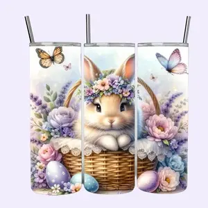 Cute Easter Bunny Tumbler Easter Basket Gift Purple Floral Easter Bunny Tumbler Easter Egg Gift