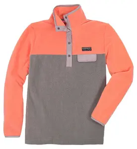 Simply Southern Coral Grey Fleece Long Sleeve Pullover Jacket