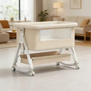 5 In 1 Baby Bassinet Bedside Sleeper, Convertible Baby Crib With Rocking Mode, Wheels And Adjustable Height, Foldable Bassinet With Breathable Mesh, Comfy Mattress, Storage Basket And Removable Mosquito Net