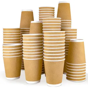 150 Pack Hot Paper Cups 12 oz Insulated Disposable Corrugated Coffee Cups Ripple Wall Beverage Cups
