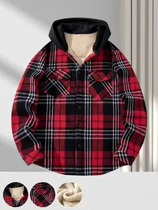 A men's plaid hoodie shirt, perfect for casual gatherings with friends, featuring a fleece lining for added comfort and style. Ideal for socializing with friends, this black and white plaid hoodie with fleece is the epitome of casual elegance and warmth.