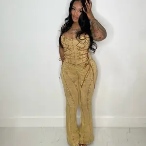 Main Course Denim Jumpsuit - Gold Color Fashionable Design for Your Style