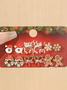 6pcs/set Christmas Earrings Combo, Stud Earring, Snowflake & Reindeer Design, Perfect for Holiday Parties, Ideal Gift for Women