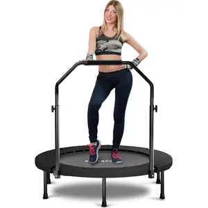 Rebounder Trampoline for Adults, Foldable Mini Trampoline, 40'' Fitness Rebounder with Adjustable U-Bar Handle, Metal Springs,  Stable Quiet Indoor Exercise workout Portable Mini Trampoline with Handle Bar mini trampoline garden workout