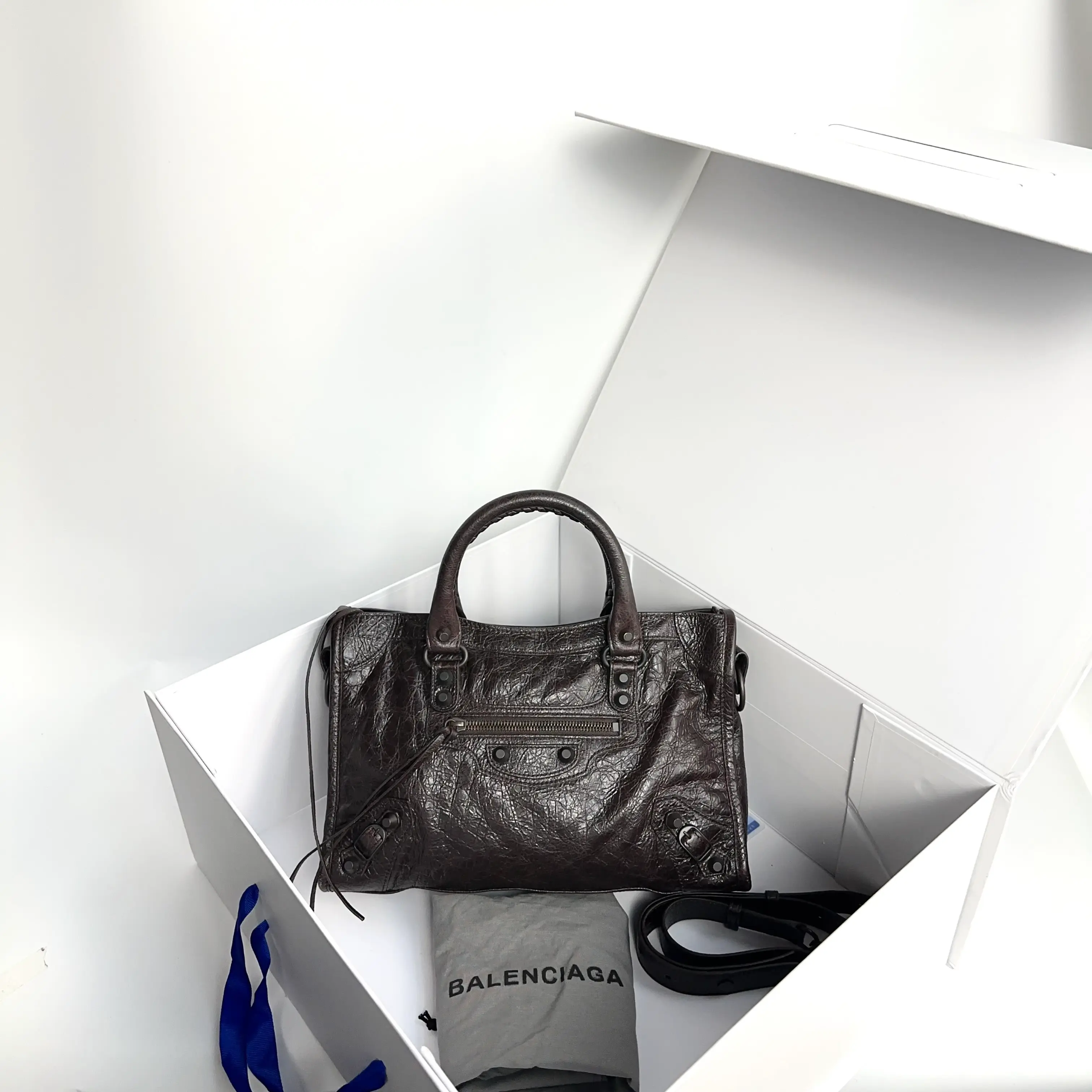 Pre-owned Balenciaga Distressed Leather City Mini Top Handle Satchel 0804 RAYE23832668
